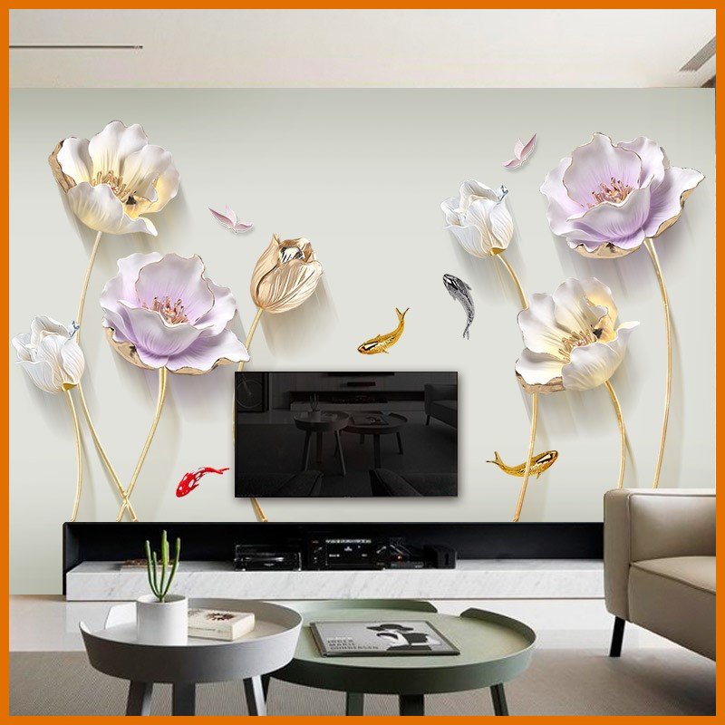 Decal dán tường hoa ly trắng hồng 3D GS9608AB