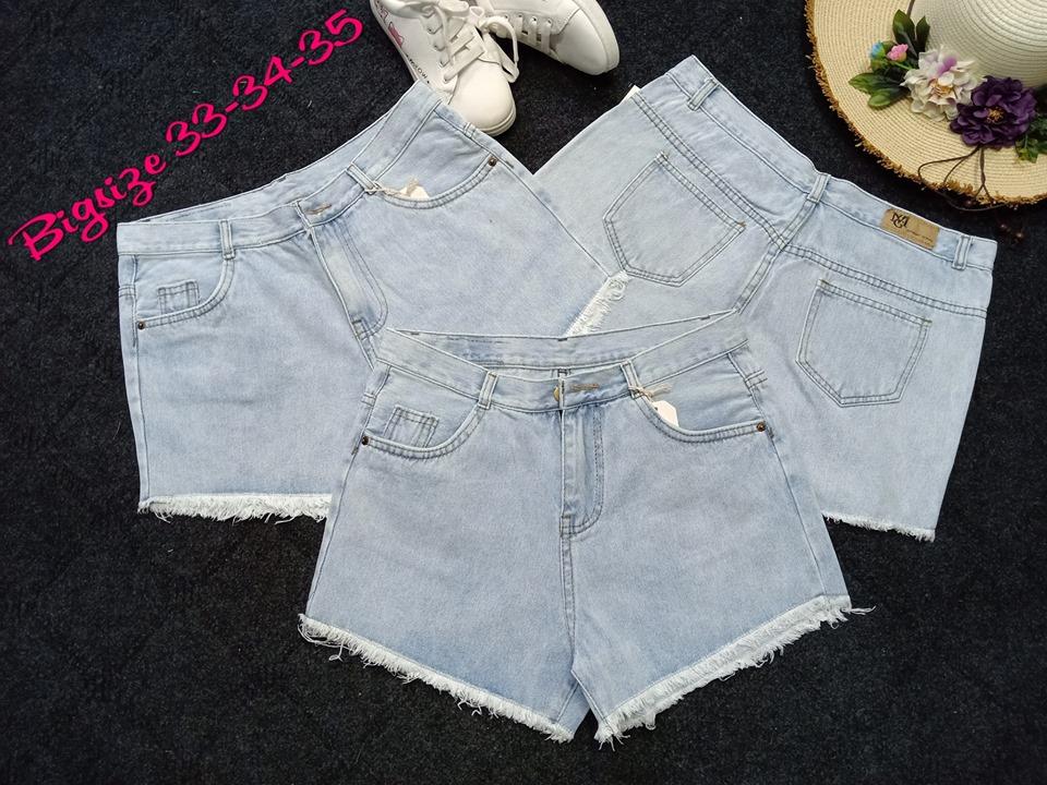 Quần Short Jean Nữ Hàng Cotton Mẫu Trơn Tua Lai Màu Xanh Nhạt Size Đại