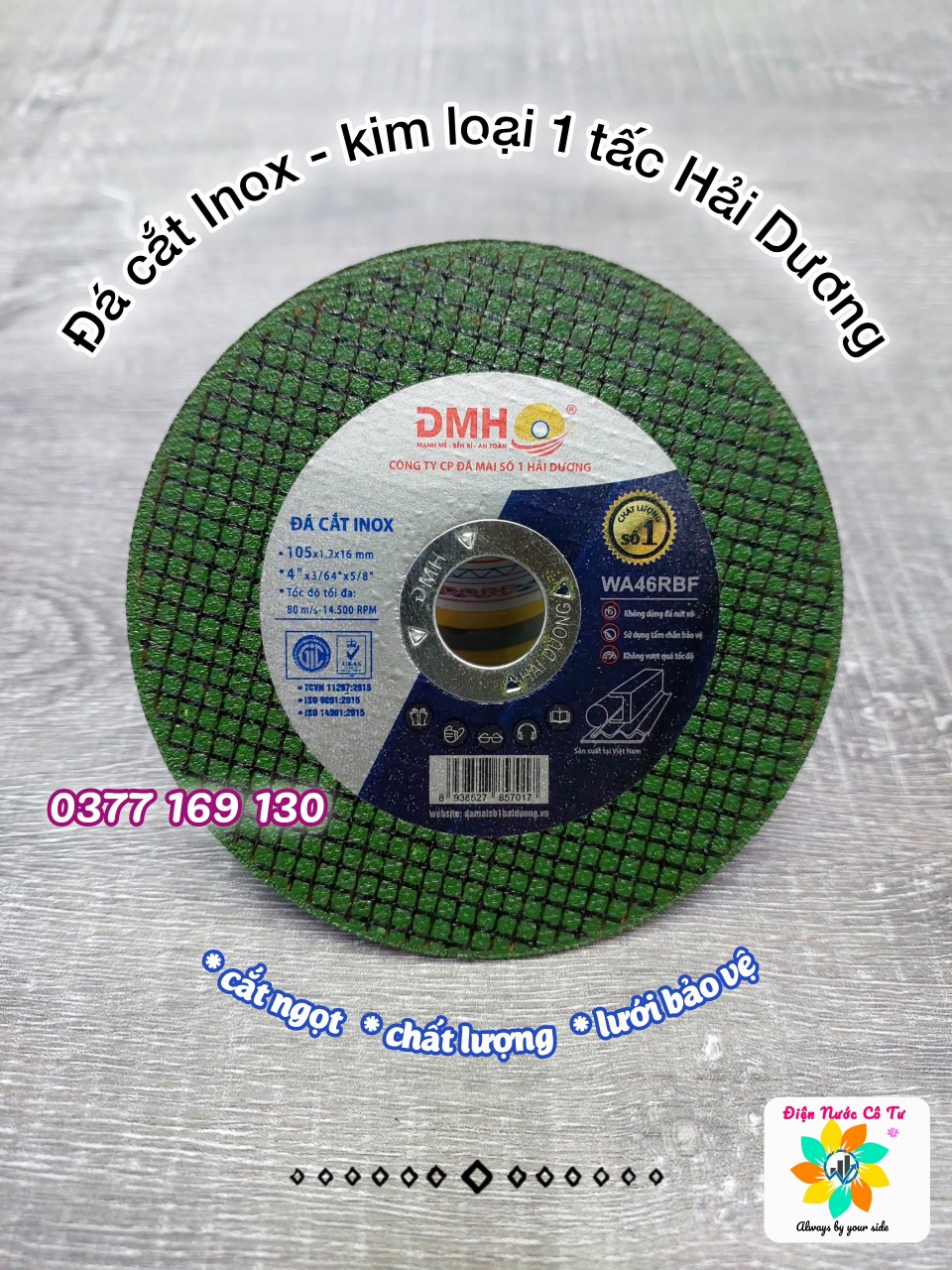 Đá cắt sắt cắt inox 1 tấc 2 H&D (1 hộp 50 viên)