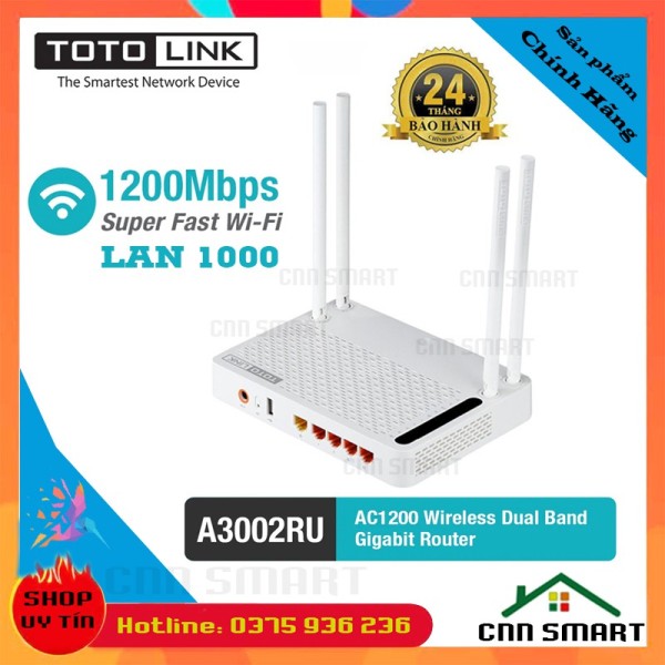 Bảng giá TotoLink A3002RU - Bộ Phát Wifi Chuẩn AC Tốc Độ 1200Mbps Mở Rộng Sóng - Hàng Chính Hãng Phong Vũ