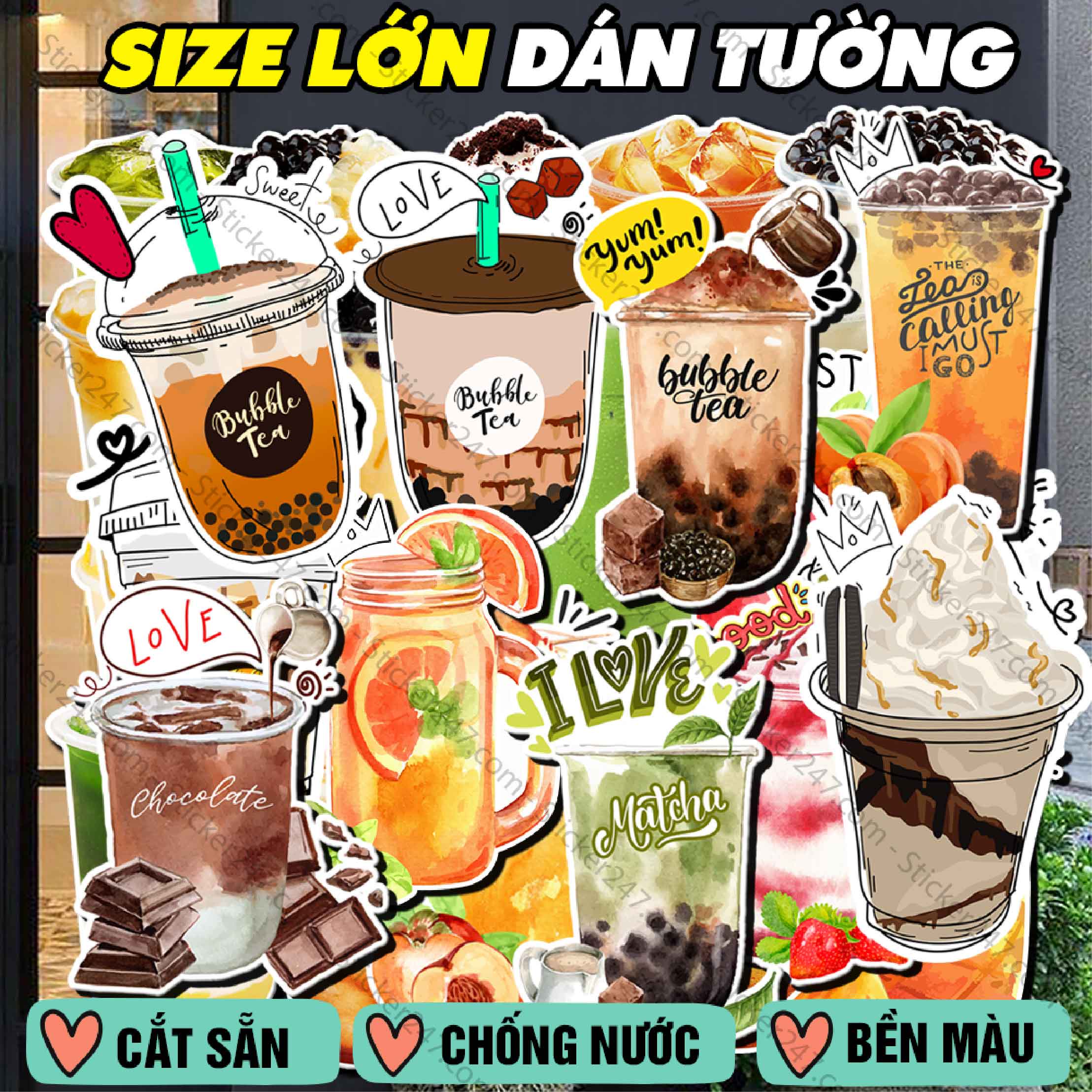 Decal Khổ Lớn Ly Trà Sữa, Sinh Tố, Nước Ép