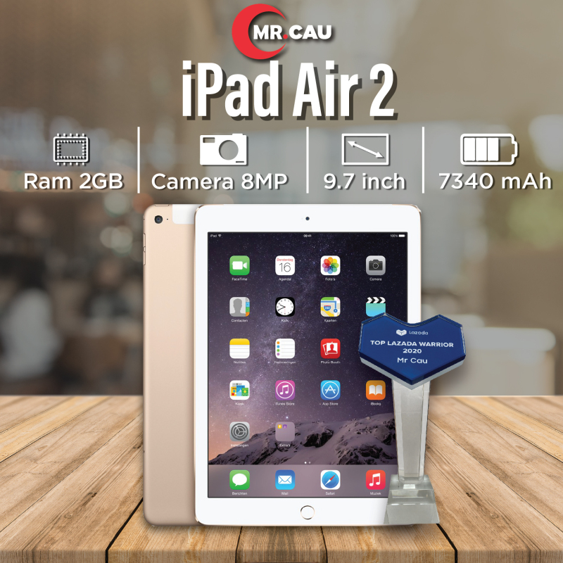 Máy tính bảng Apple IPAD AIR 2 ( Bản WIFI) 16 GB/ 64 GB   Máy Zin Ram 2G Chip A8X mạnh mẽ Màn Hình 9.7 inch full HD Cảm biến vân tay Tặng Phụ Kiện ốp lưng Bảo hành 6 tháng MR CAU