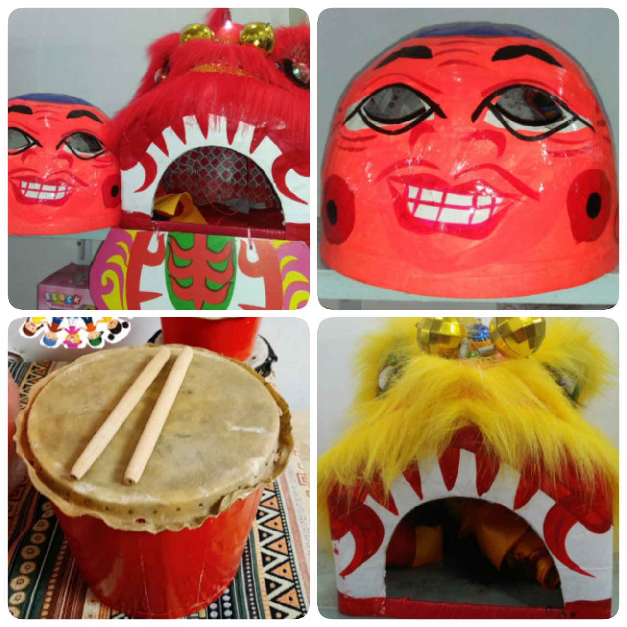 Lion Dance Head for Children 2-5 Years Old (1 Small Lion + 1 Drum + 1 Gong)