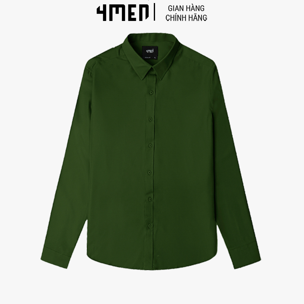 Áo Sơ Mi Nam Dài Tay Đẹp 4MEN SM088 vải lụa chéo hạn chế nhăn, mềm mịn, form regular trơn màu thanh lịch, hiện đại