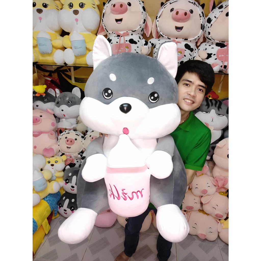 Chó Ôm Bình Sữa gấu bông husky mềm mịn