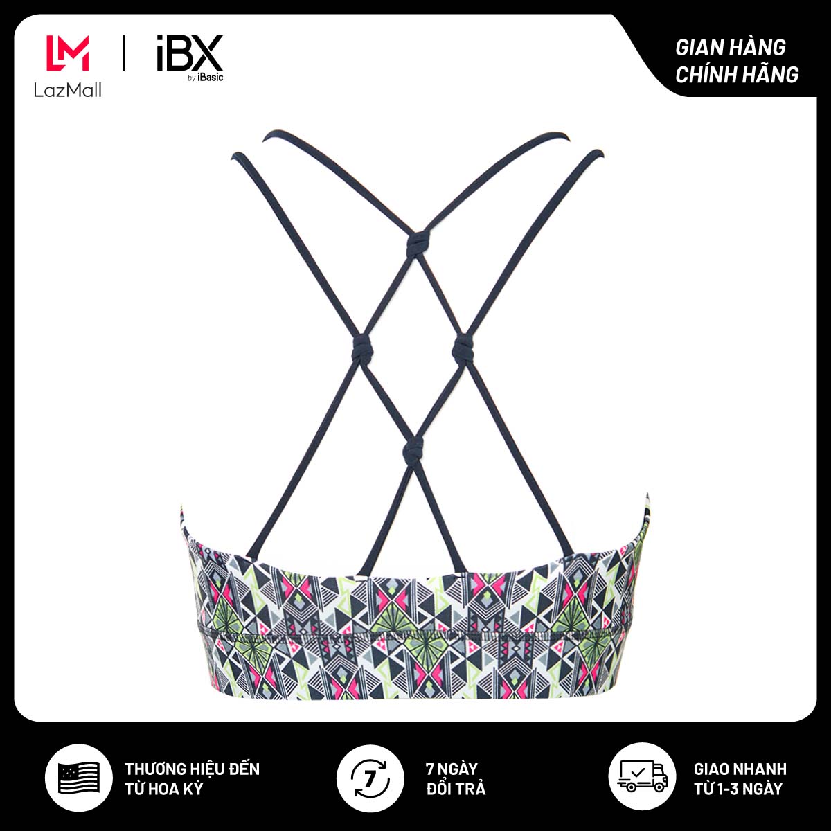 Áo ngực thể thao họa tiết lưng đan dây tập Gym iBasic IBXW003T-3