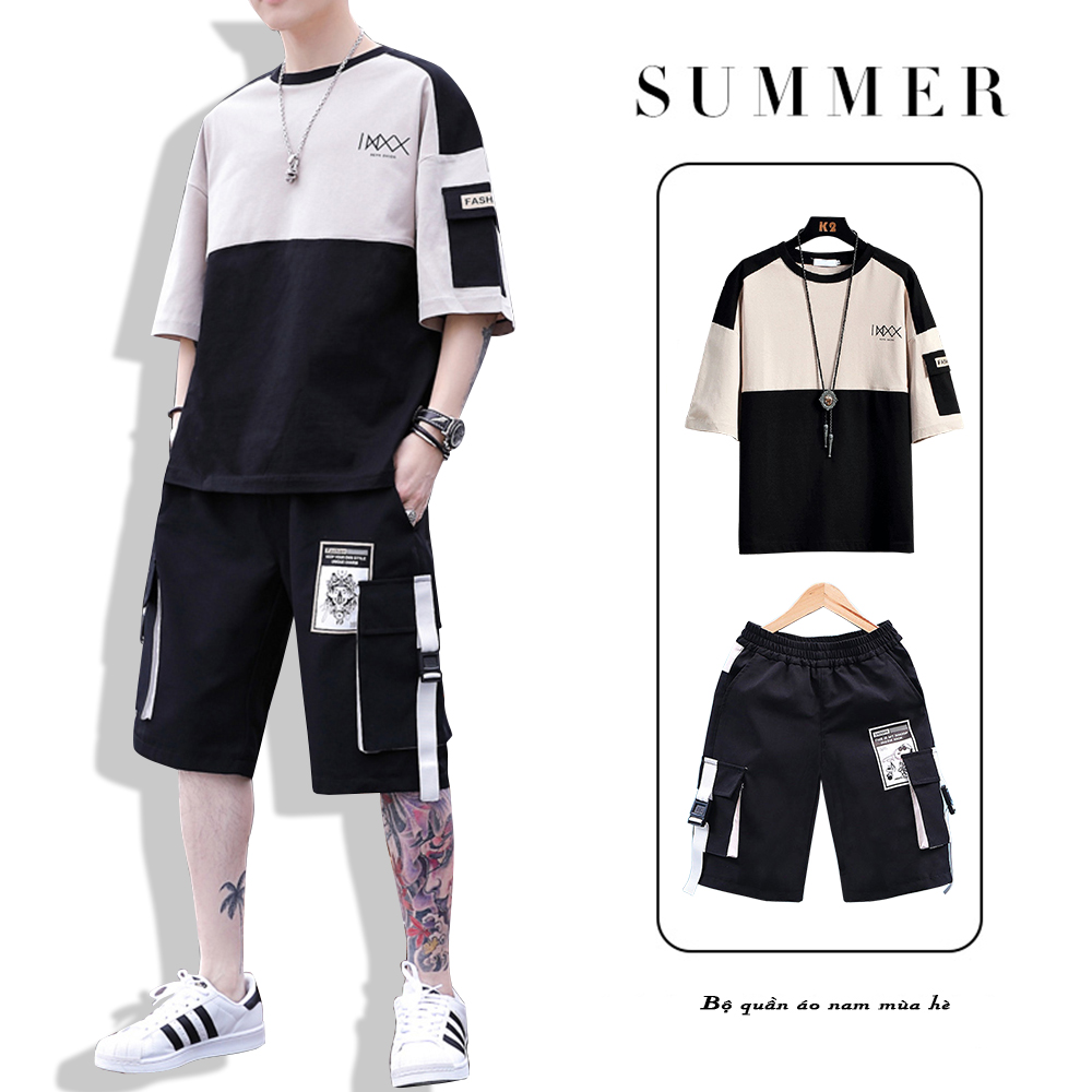 Bộ Quần Áo Thun Nam Áo Tay Ngắn Phối Túi Kết Hợp Quần Shorts Đùi Túi Hộp Độc Đáo Hot Trend 2024 Thời Trang FASHION4MENHN SET NAM 90000151C2