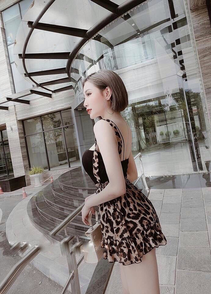 Sét bộ đồ nữ váy yếm đa beo phối áo ống