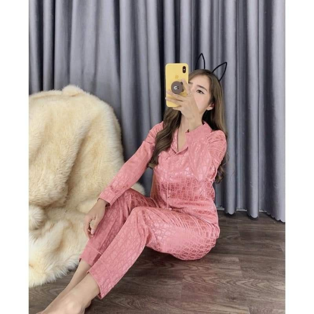 Bộ lụa gấm họa tiết dio dài tay cao cấp