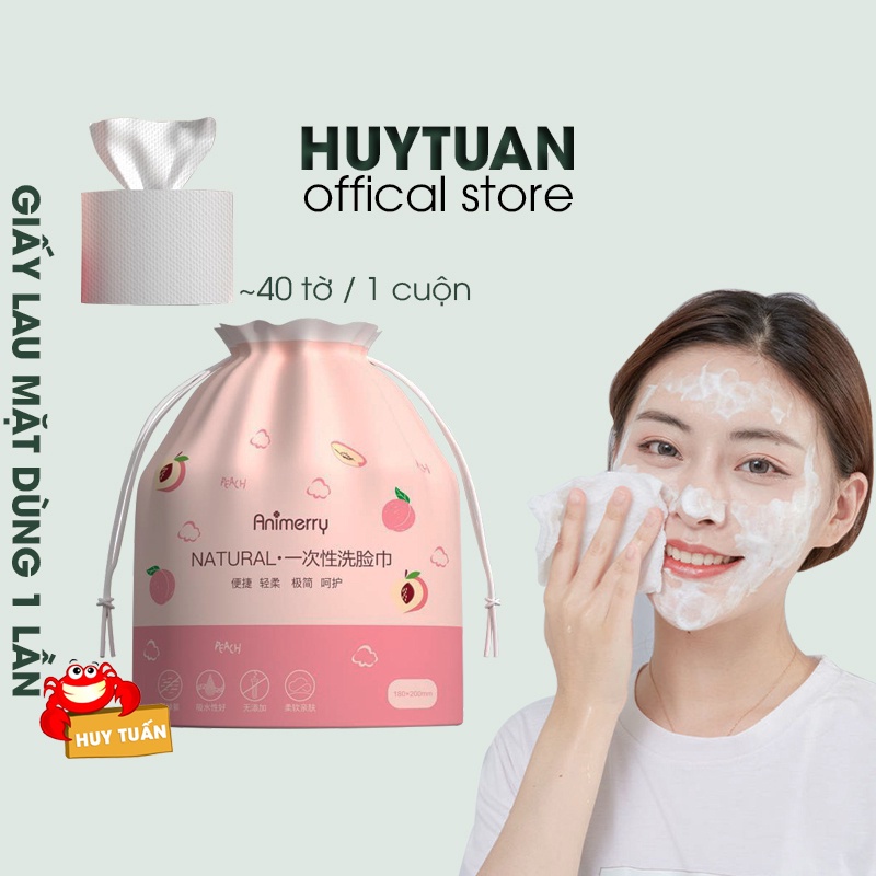 Khăn lau mặt siêu dai dùng 1 lần, khăn lau  đa năng có thể lau khô/lau ướt, Khăn giấy đa năng dạng cuộn 40 tờ Animerry, (CKA40), Huy Tuấn