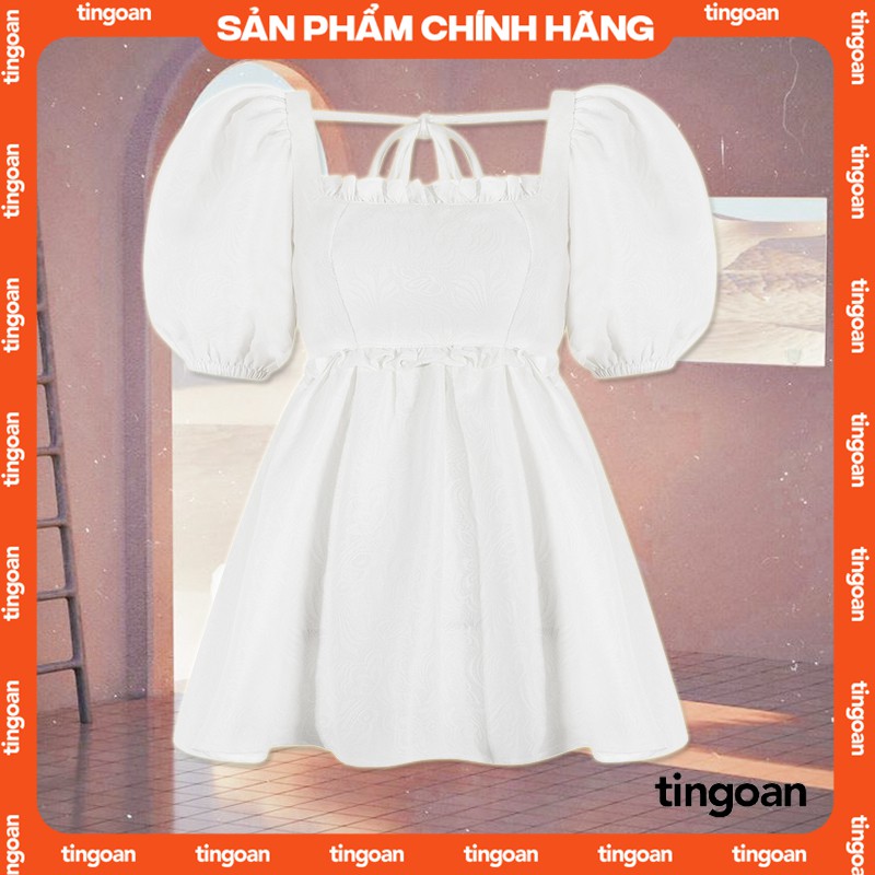 TINGOAN® - Áo babydoll cổ vuông buộc nơ lưng gấm trắng I’M BLUSHING TOP/WH