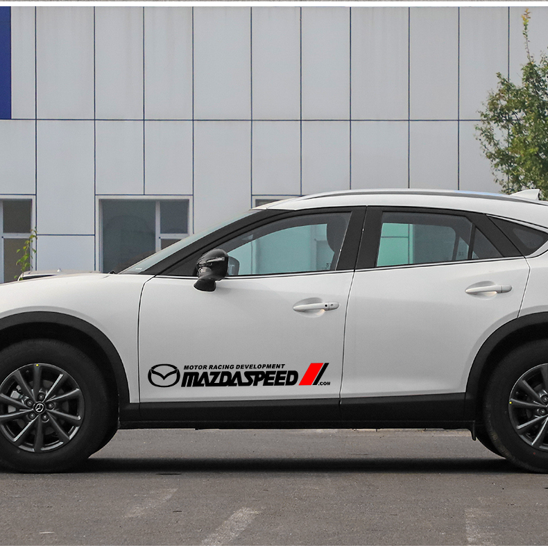 Tem dán cửa phong cách sport phù hợp cho xe mazda decal 3 lớp màu đen trắng trang trí thân xe đẹp mắt