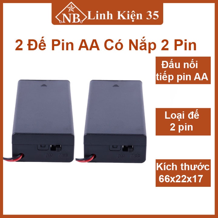 Bộ 2 đế pin nhựa cứng AA có nắp cho 2 pin có nắp