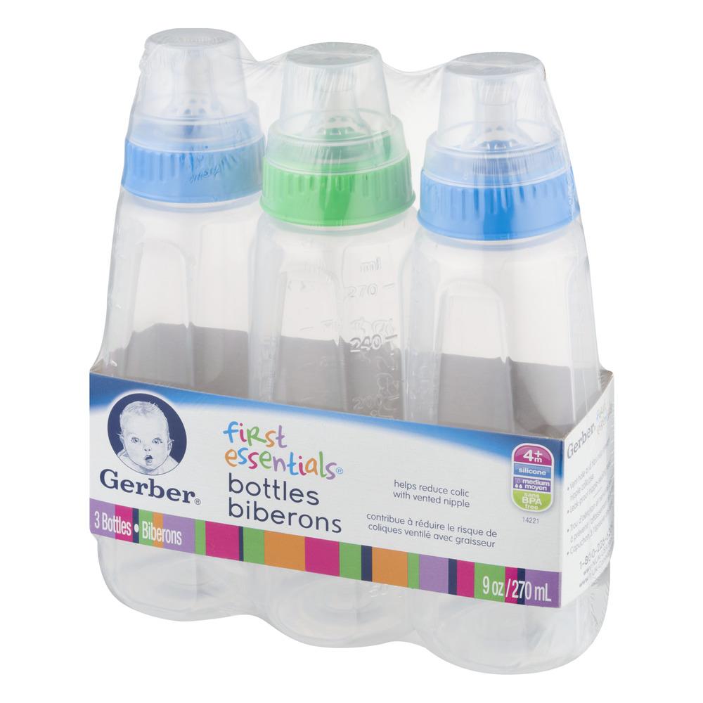 Set 3 bình sữa Gerber First Essentials núm silicon 270ml (9oz)-Xách tay Mỹ