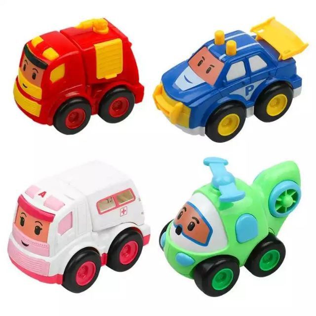 Set 4 Xe mô hình chạy đà Robocar Poli, xe công trình