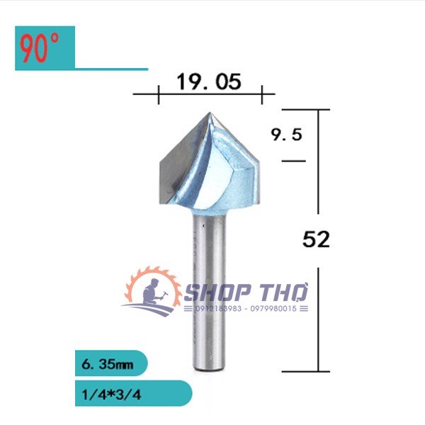 Mũi Phay 3D Tideway Đánh Góc Nhọn 90 độ