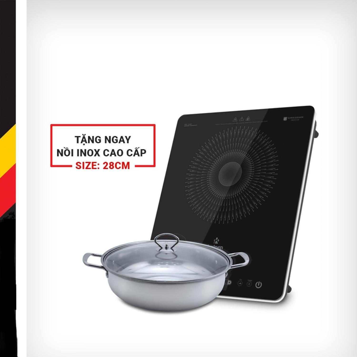 Bếp từ đơn kalpen ick-1613 mặt kính cường lực công suất 2200w tặng nồi lẩu inox 28cm bảo hành 2 năm