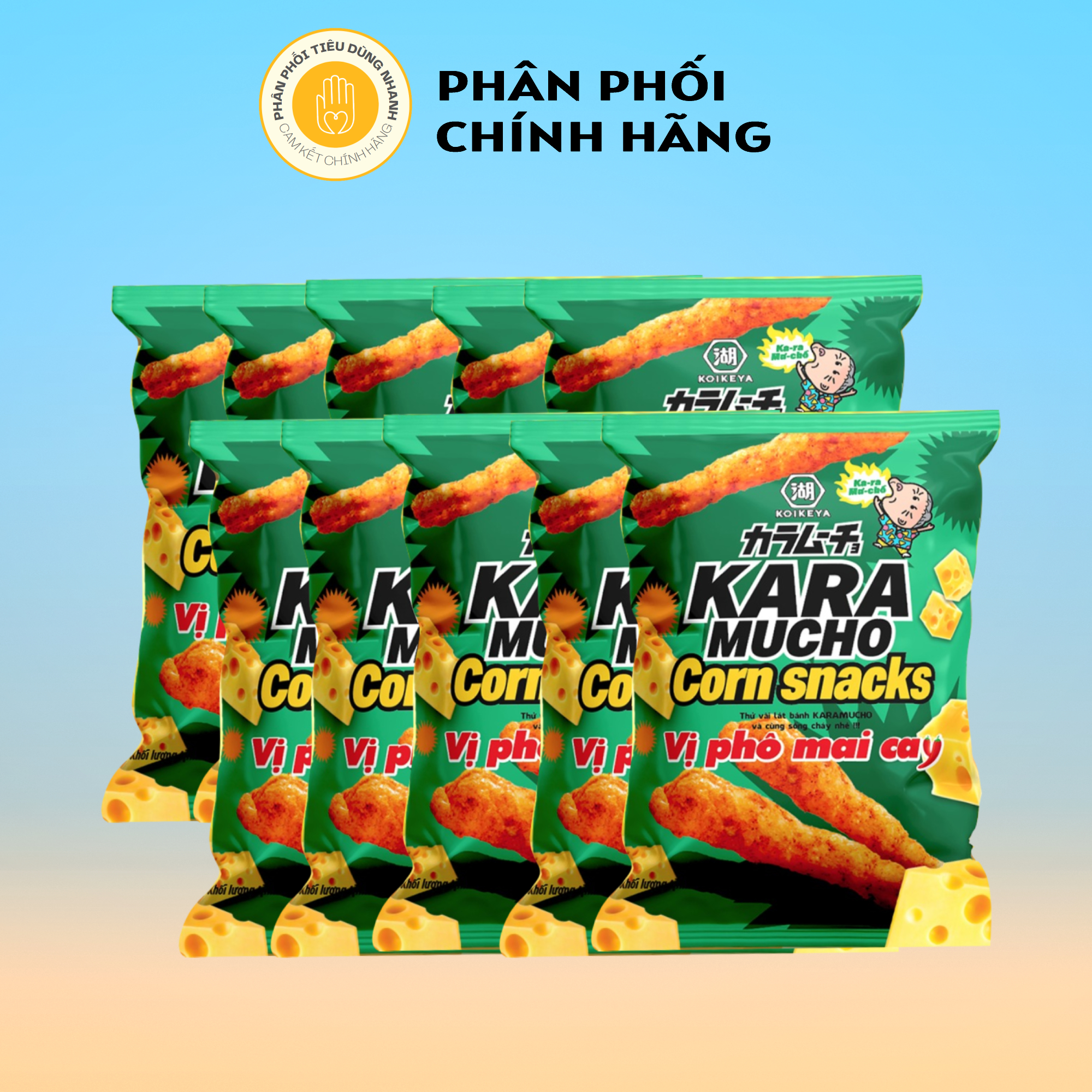 Lốc 10 gói bánh snack bắp karamucho vị phô mai cay 22g/gói