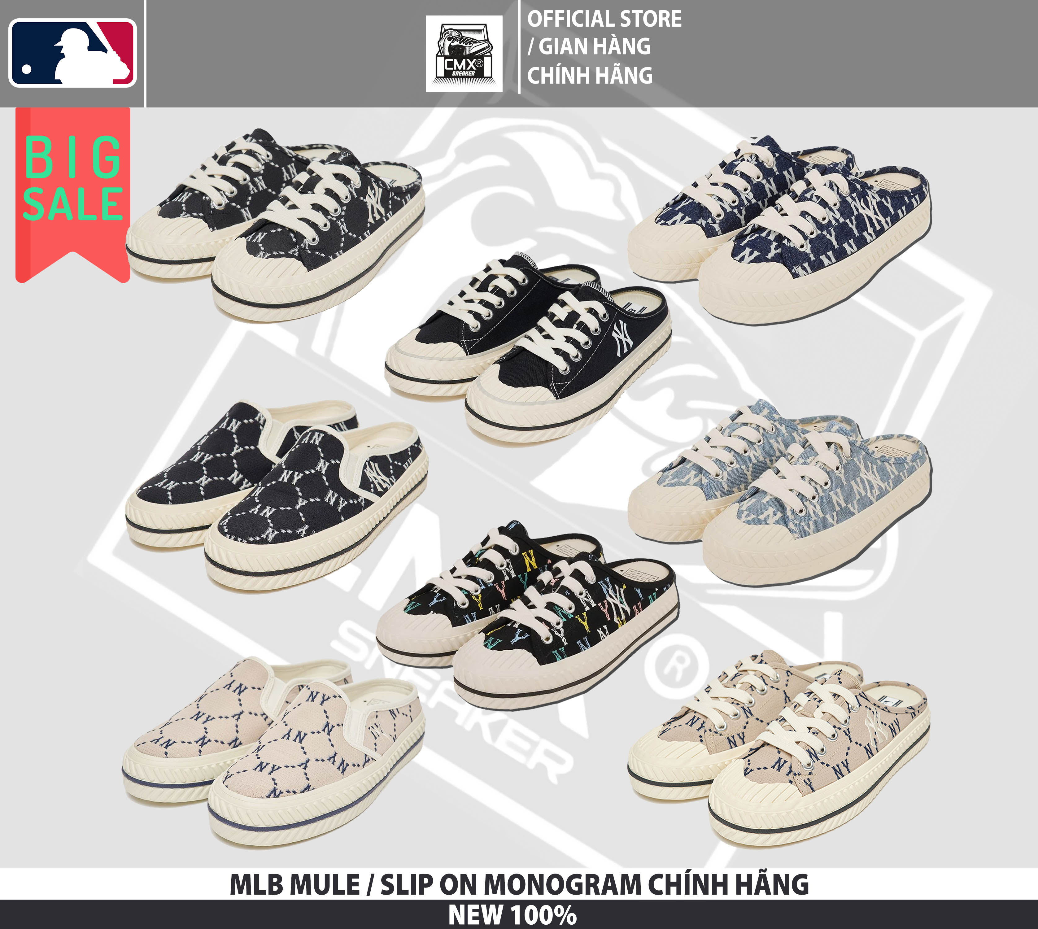 Giày MLB Mule Monogram Black New York Yankees 32SHSM11150L