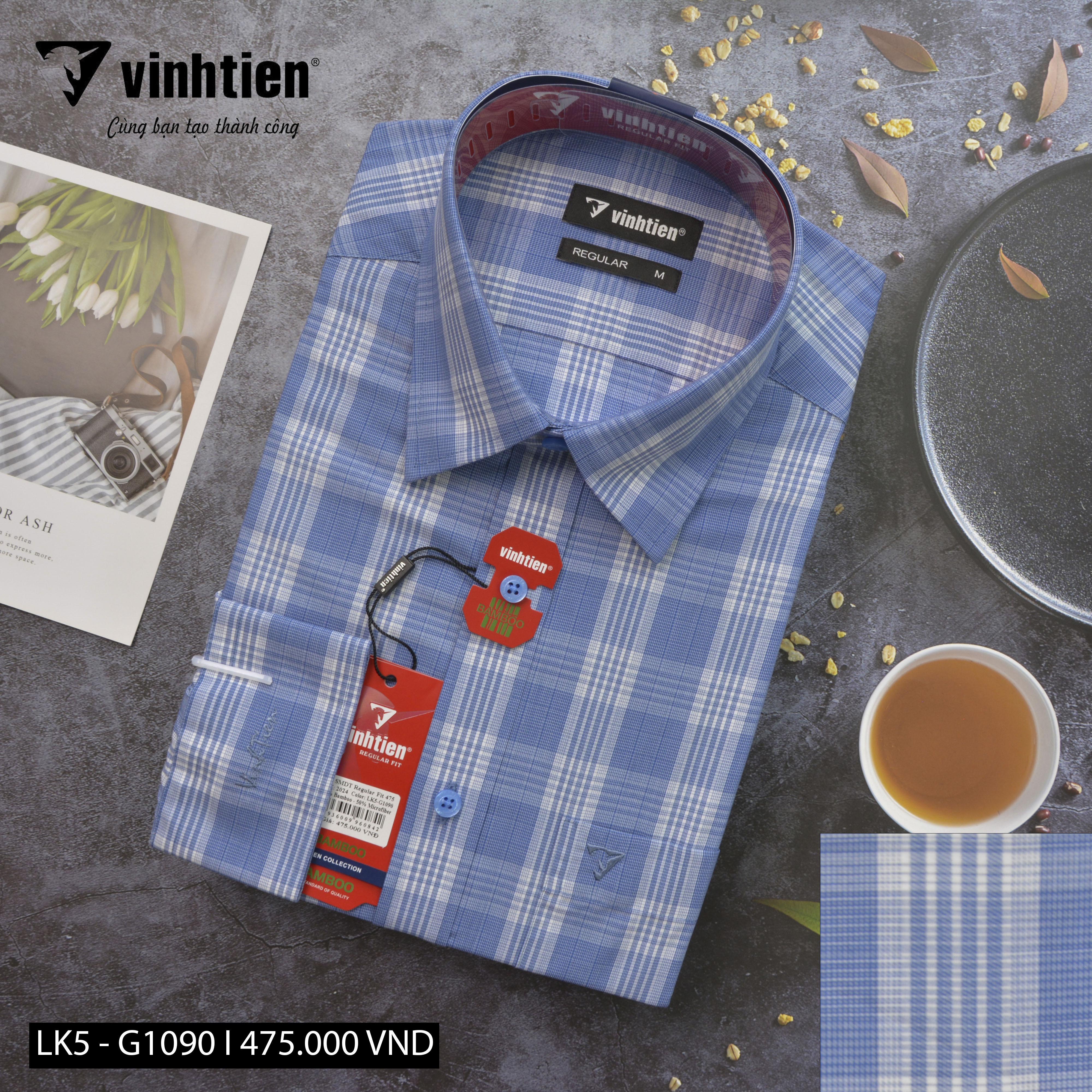 (Freeship Max)[HCM]Áo Sơ Mi Dài Tay Caro Vải Bamboo Form Regular Vĩnh Tiến 475.1