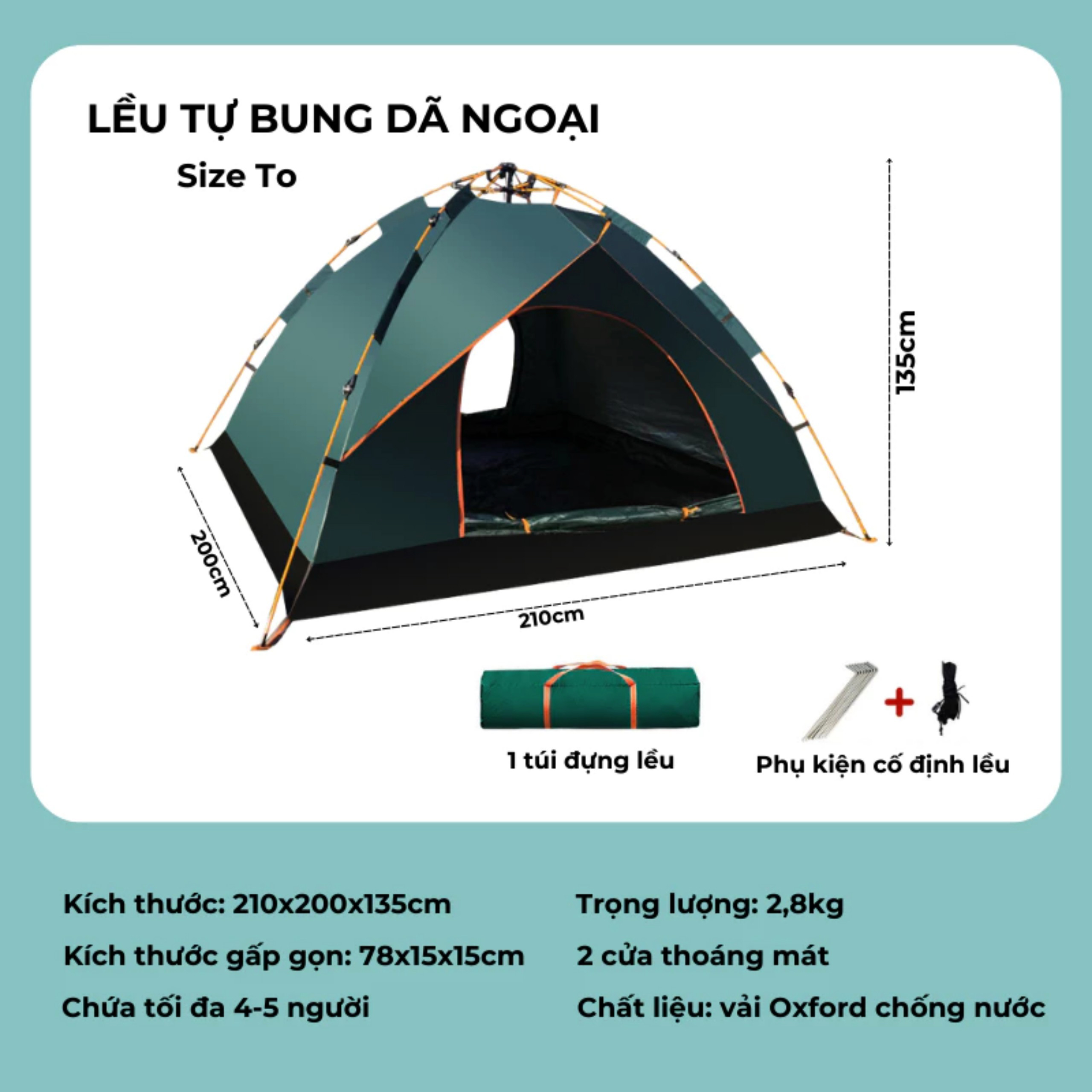 Lều Cắm Trại Tự Bung 4 Người 2 Lớp