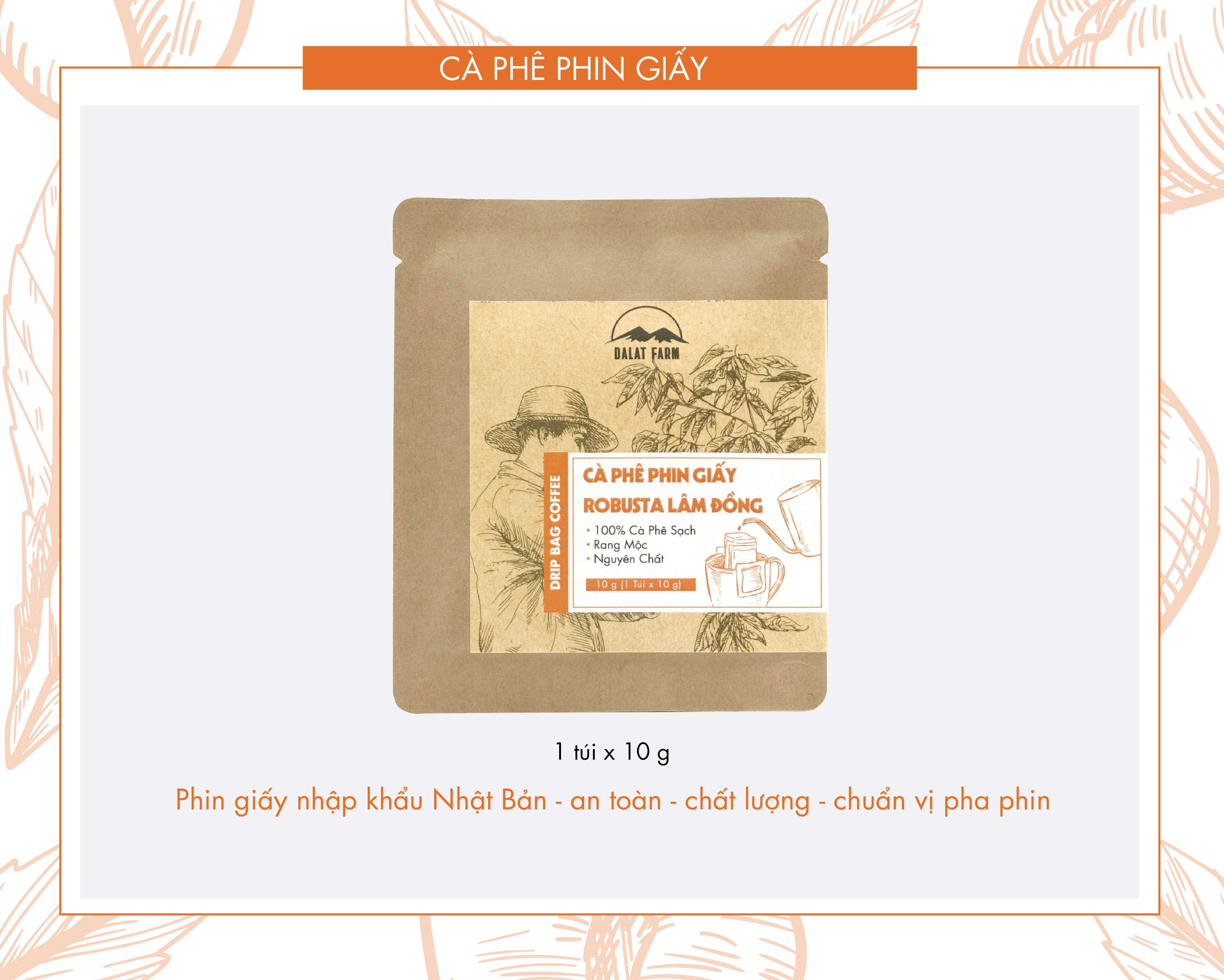 Cà phê phin giấy Robusta Lâm Đồng DalatFarm - Túi 10 g