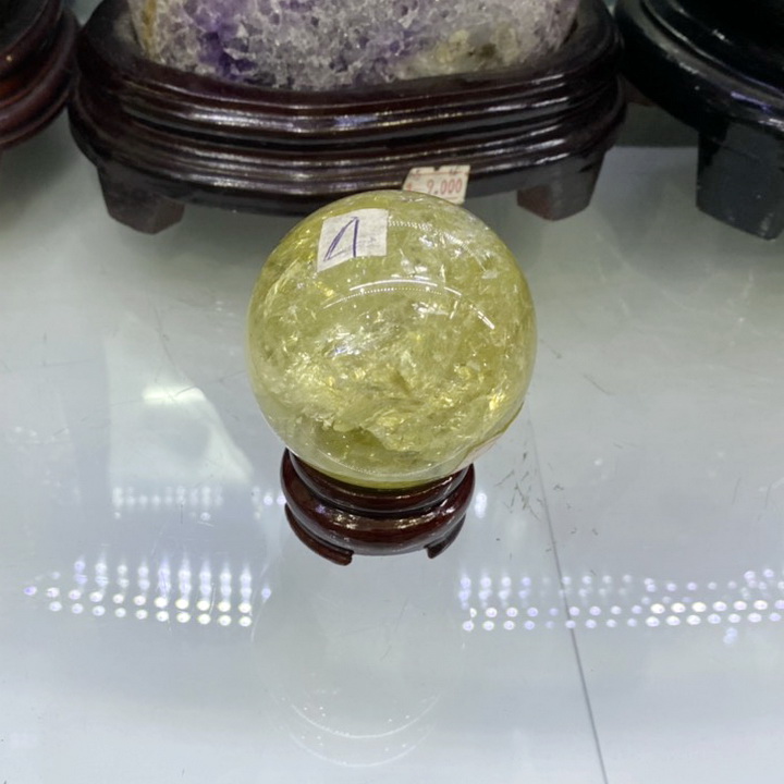 Quả cầu thạch anh vàng phong thủy, đá thạch anh