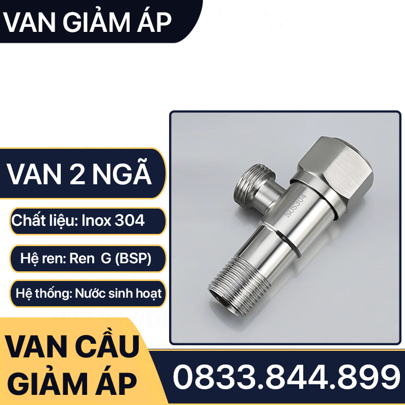 Van Chia Nước Bồn Cầu Inox 304, Van Giảm Áp Inox Ren 21 Lắp Đặt Chia Nước Bồn Cầu, Vòi Xịt