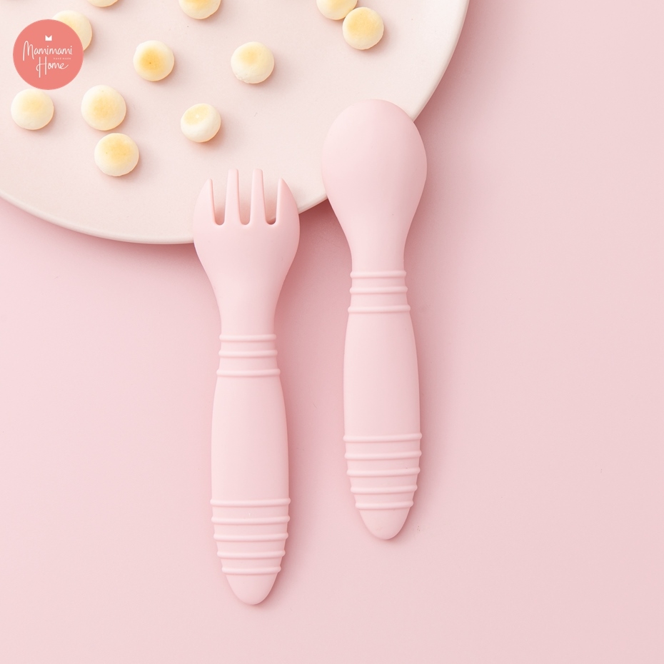 【Ready Stock】1pc Baby Tableware Food Grade Safe and Healthy Threaded Silicone Fork Spoon