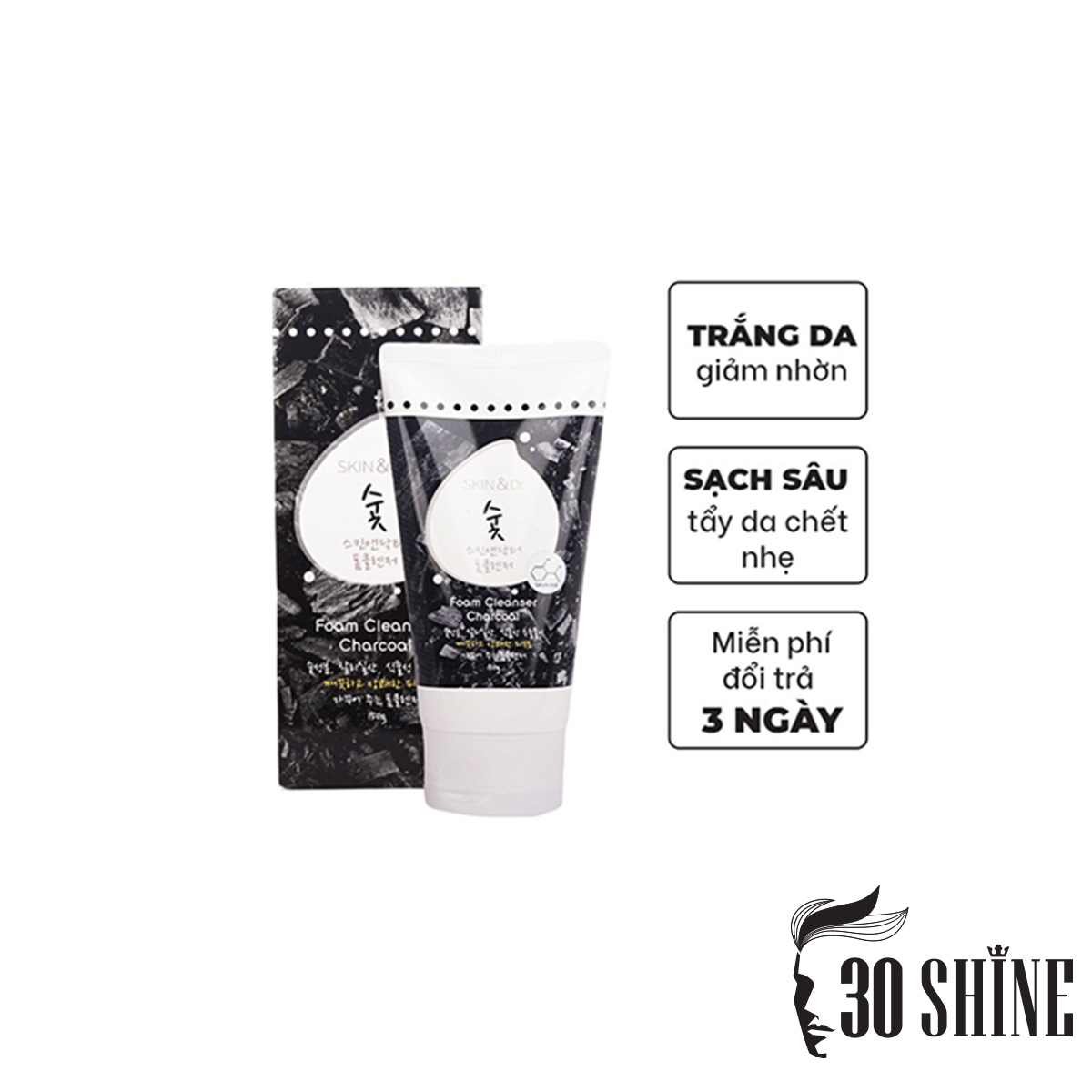 30SHINE Sữa rửa mặt cho nam Skin&Dr Than Hoạt Tính 100g - Trắng da
