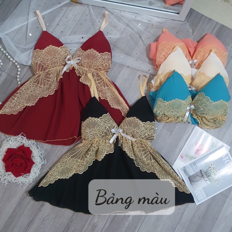 Đồ Ngủ Sexy, Bộ Ngủ Voan Lụa 2 Dây Có Mút