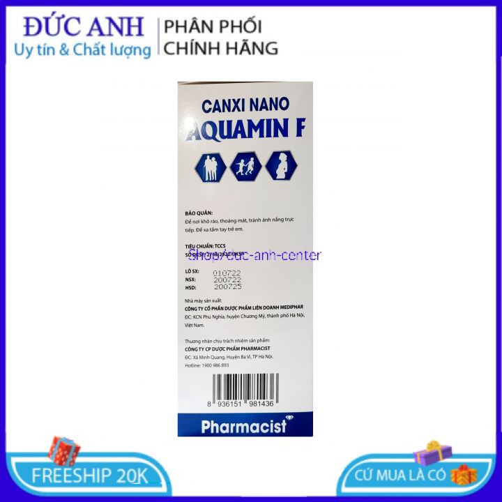 Viên uống canxi nano aquamin F cho người loãng xương , trẻ em còi xương, chậm lớn , giúp bổ sung canxi – hộp 30 viên