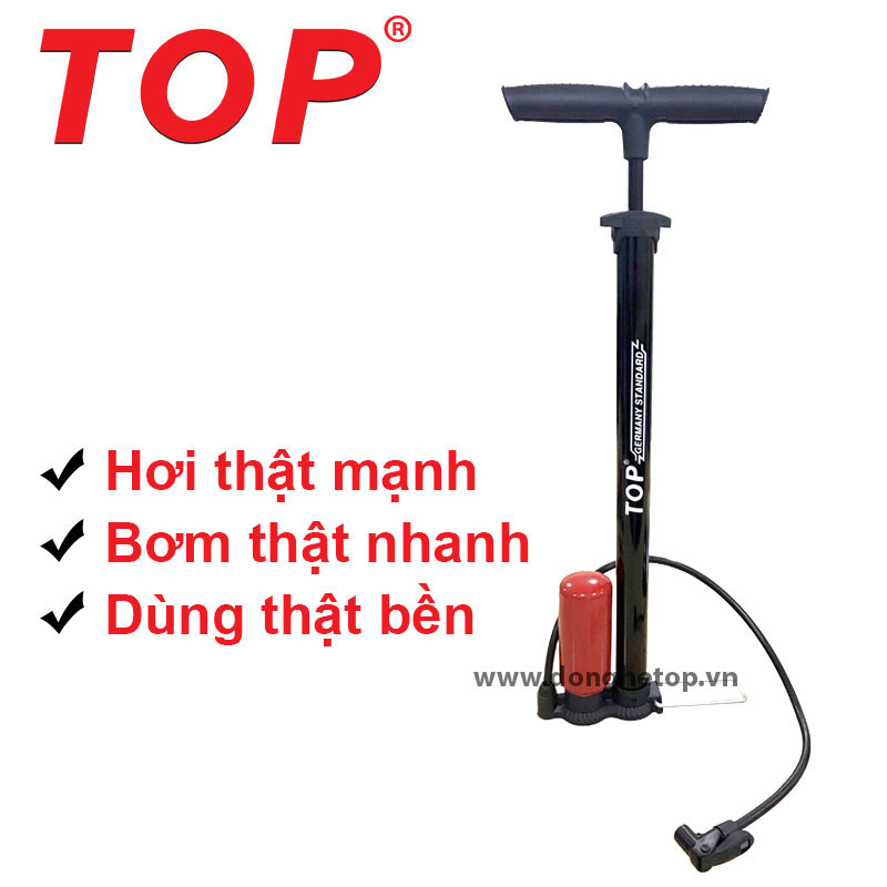 Ống bơm tay cao cấp Top chính hãng có bình nén hơi màu đỏ giúp người dùng bơm nhẹ nhàng hơn
