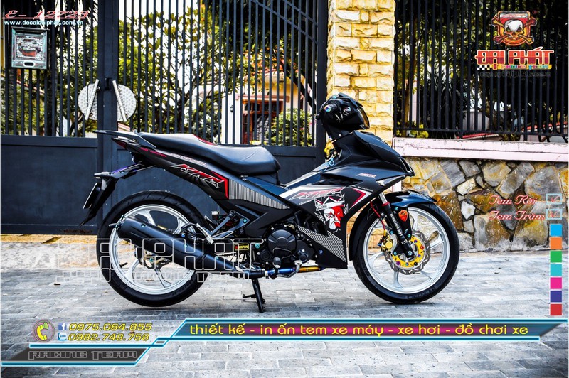 Tem Trùm Xe Exciter 150 King Drag Đen Xám Đỏ E-12723A