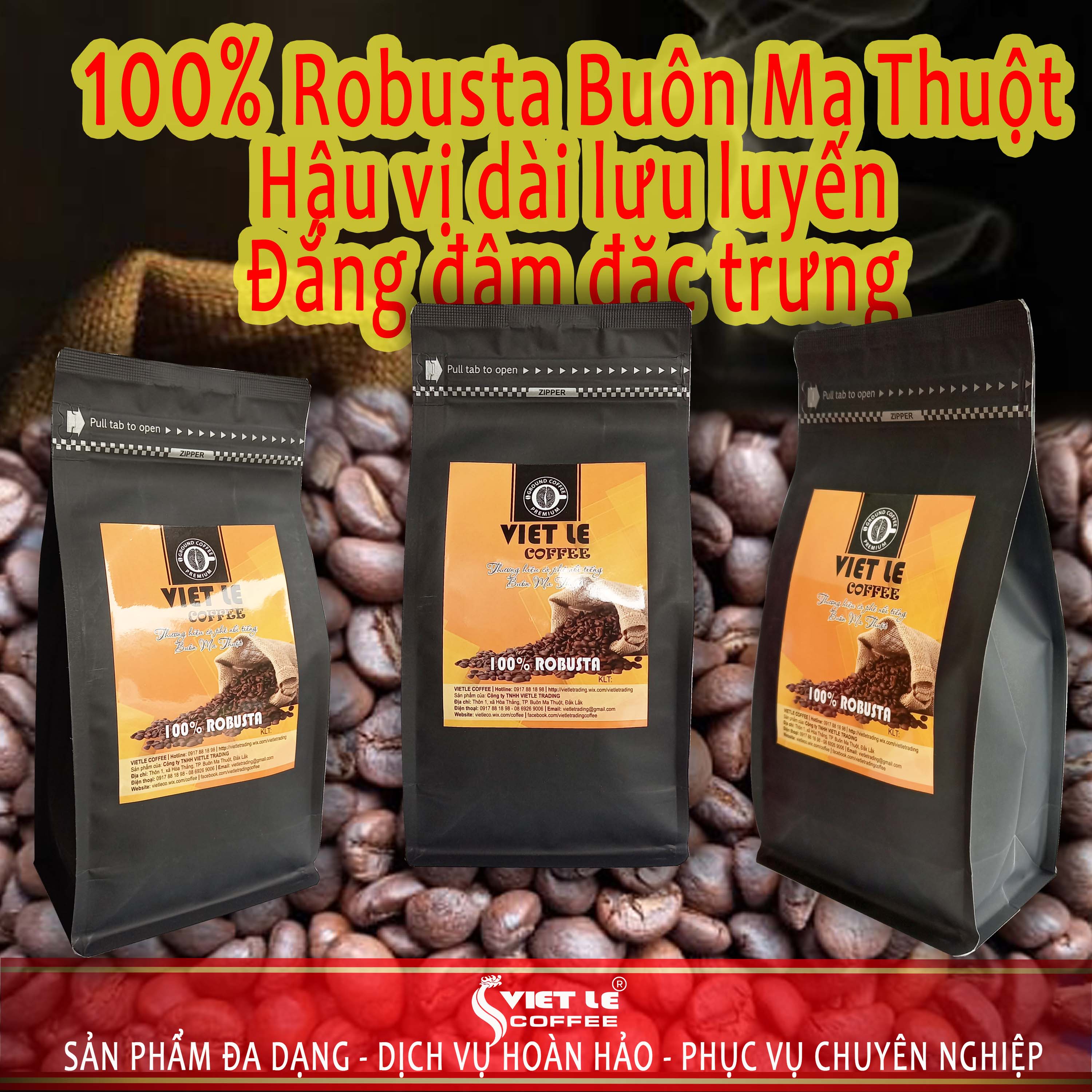 1kg Cà phê bột Robusta rang mộc Túi Pocket