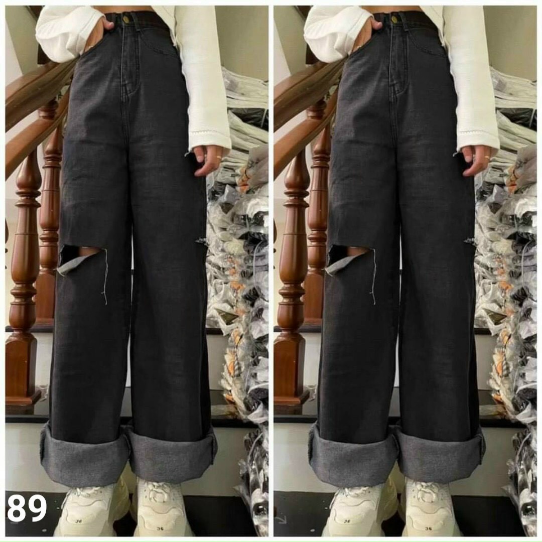 QUẦN JEAN ỐNG RỘNG NỮ LƯNG CAO MÀU XÁM ĐEN L TO ĐÙI PHẢI CAO CẤP UTI ĐỦ SIZE S, M, K FORM DÀI RỘNG LAI CUỐN SIÊU ĐẲNG CẤP, PHONG CÁCH ĐƯỜNG PHỐ, THỜI TRANG