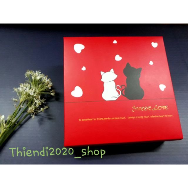 BX04-Hộp đựng socola đỏ_đôi mèo 25 viên