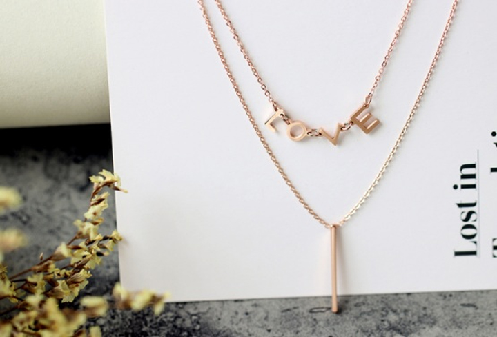 DÂY CHUYỀN TITAN 2 TẦNG CHỮ LOVE PHONG CÁCH HÀN QUỐC XINH LUNG LINH TN092