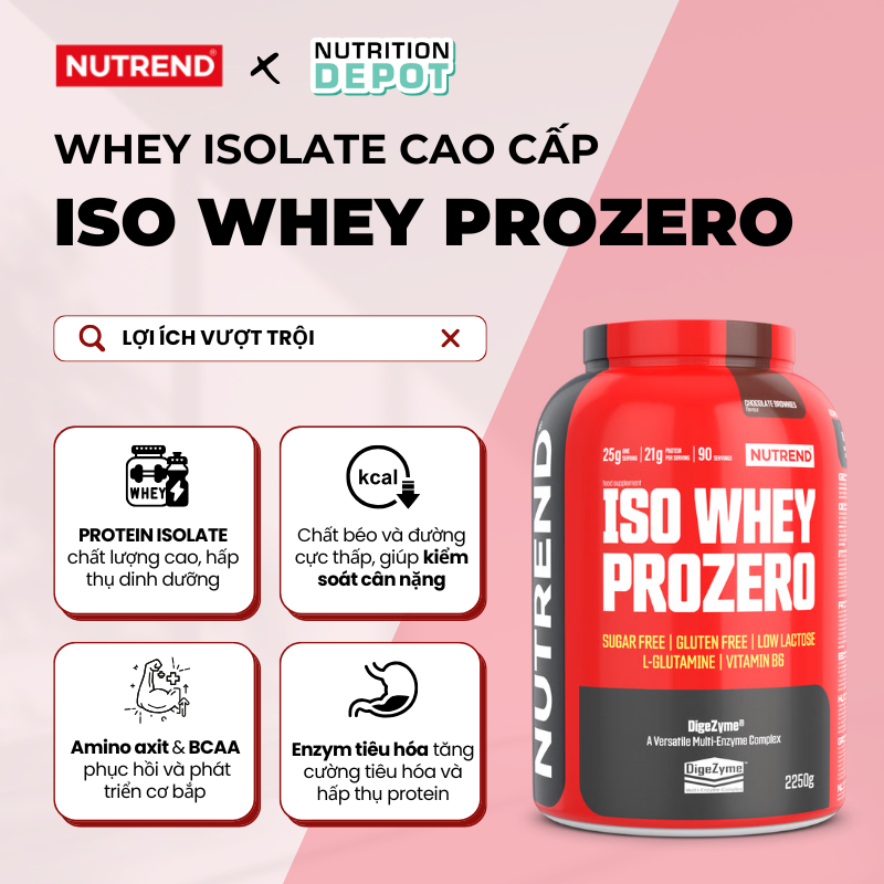 Whey Isolate cao cấp bổ sung đạm protein - Nutrend Whey Protein Isolate Iso Prozero Hộp 2250g - Nutrition Depot Vietnam