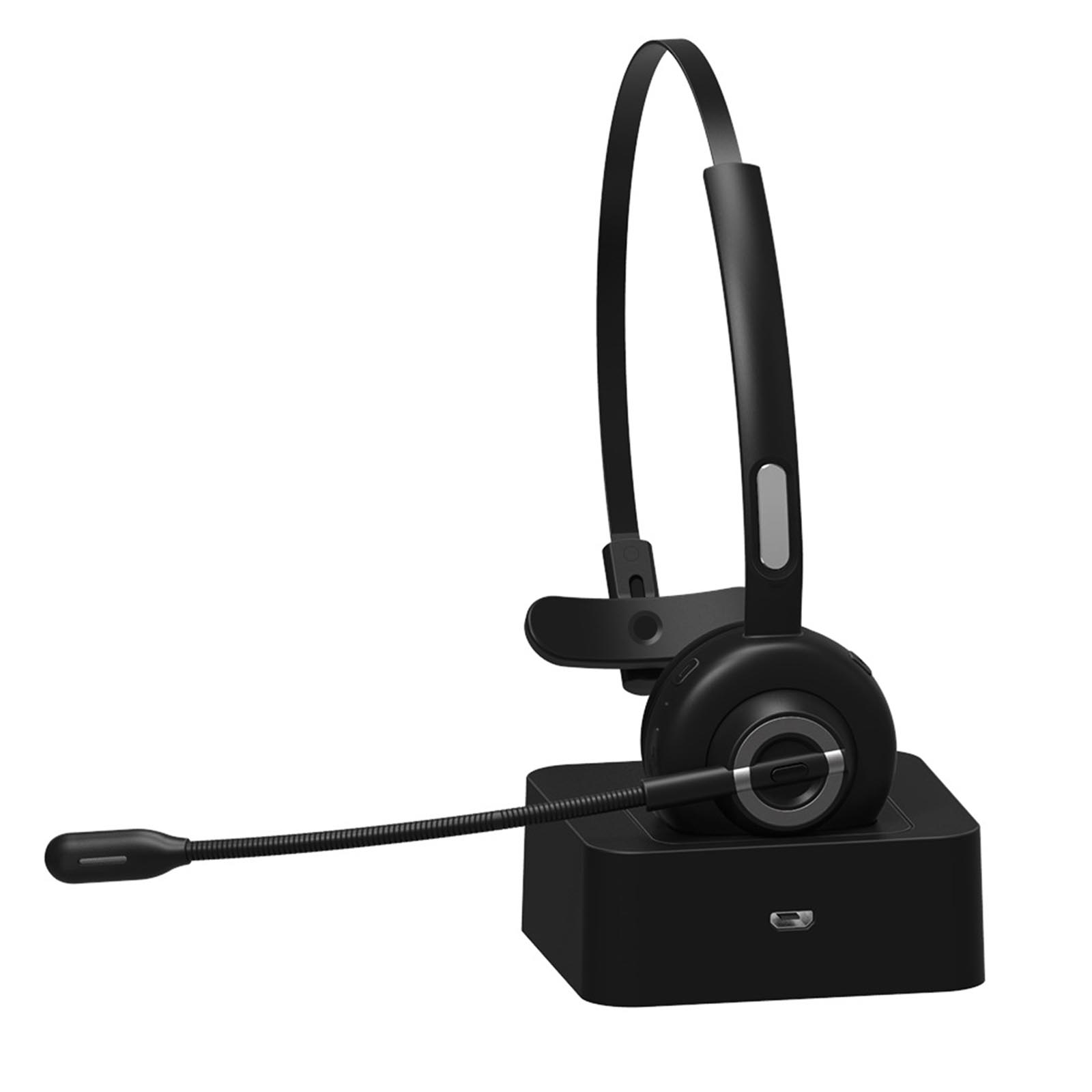 BH-M97 On Ear Headset Bluetooth 5.0 Wireless Headphones Call Center Earphone with Noise Cancelling Microphone Adjustable Headband Volume Control with Charging Dock