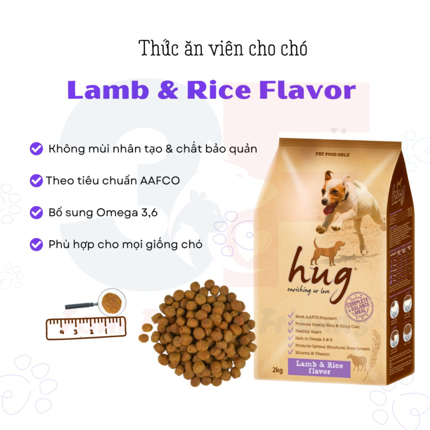 Thức Ăn Hạt Khô Dành Cho Chó Mọi Lứa Tuổi Hug - Bao 2Kg
