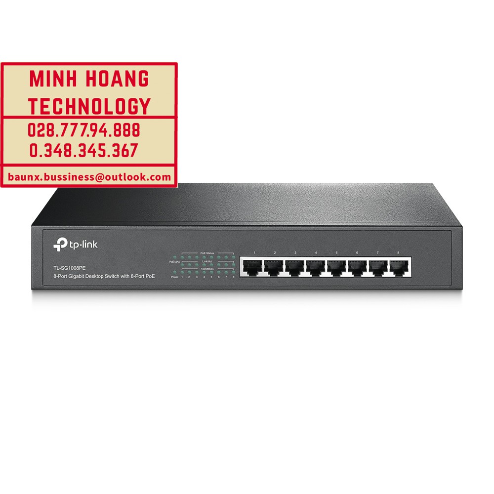 [HCM]Switch Desktop/Rackmount 8 cổng Gigabit với 8 cổng PoE+ TL-SG1008PE