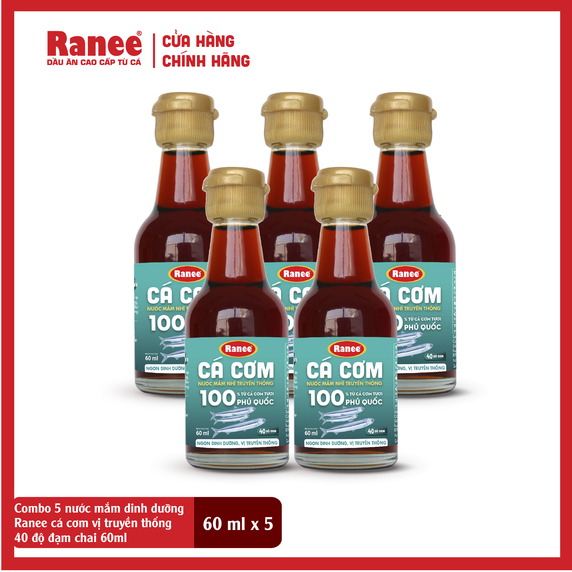 {Đơn 199k tặng hộp bơ -399k tặng vá gỗ} Combo 5 chai nước mắm nhĩ dinh dưỡng Ranee Cá Cơm 40 ĐỘ ĐẠM chai 60ml ( 5 x 60ml)