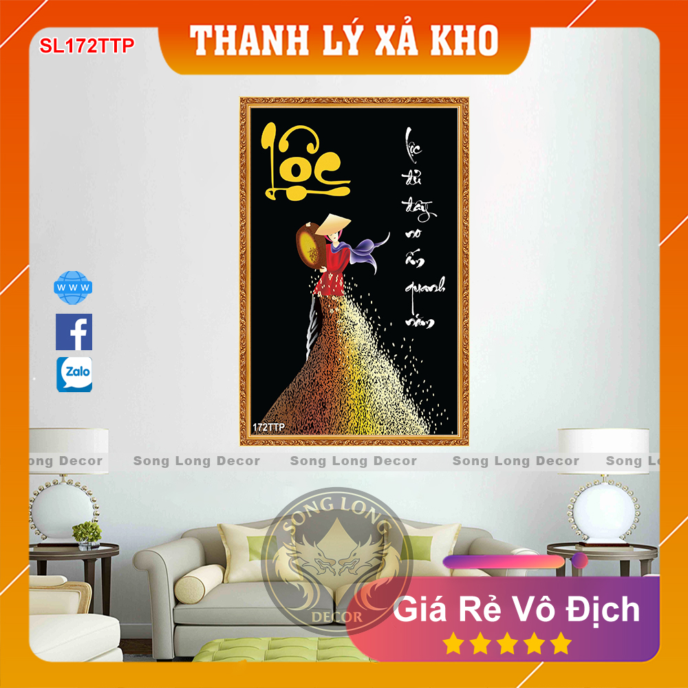 Tranh dán tường chữ lộc- sl172ttp- tranh 3d thư pháp - song long decor