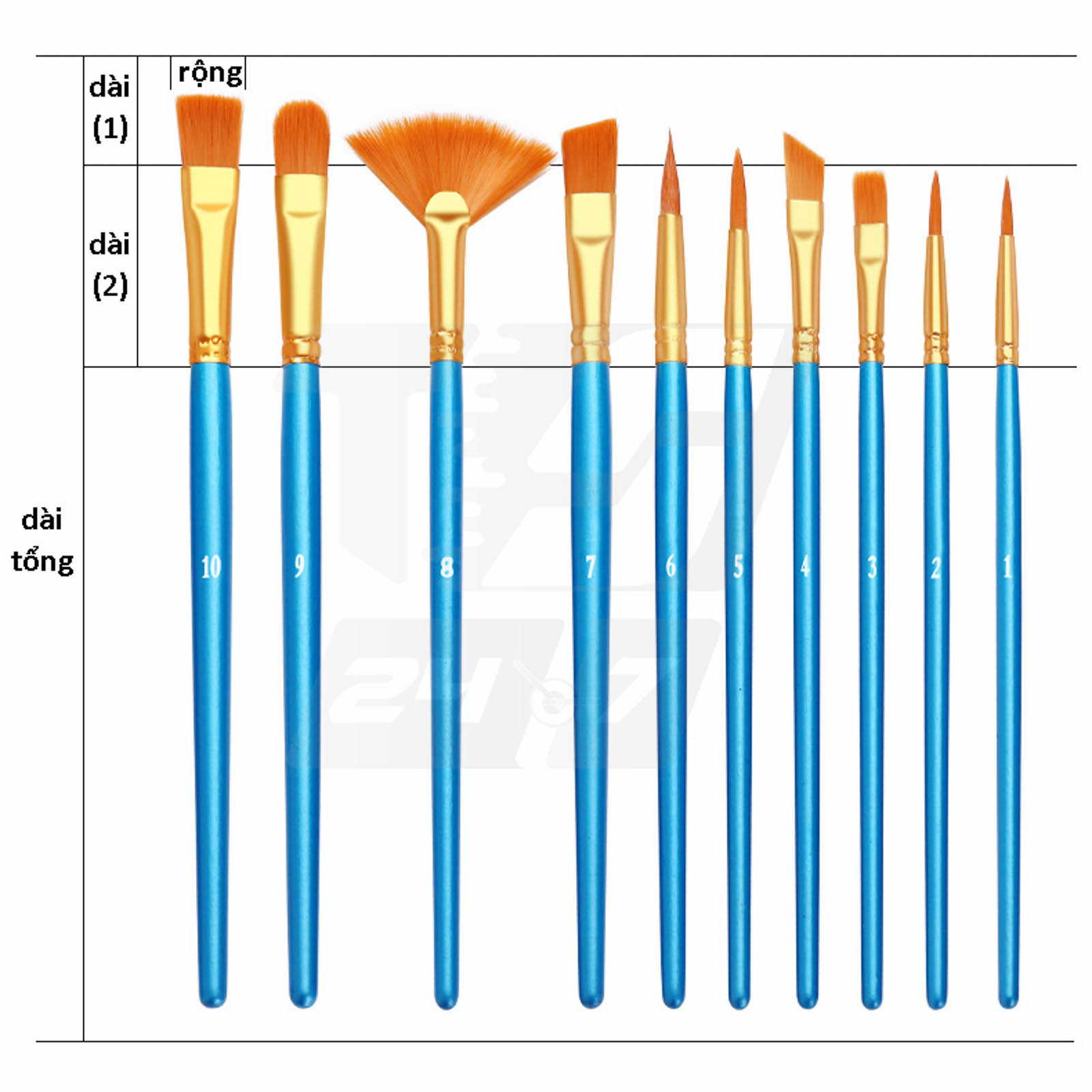 Bộ 10 Cọ Vẽ Màu Nước Chuyên Nghiệp - Set 10 Cọ Tô Vẽ Tranh Màu Acrylic Sơn Dầu Chuyên Dụng