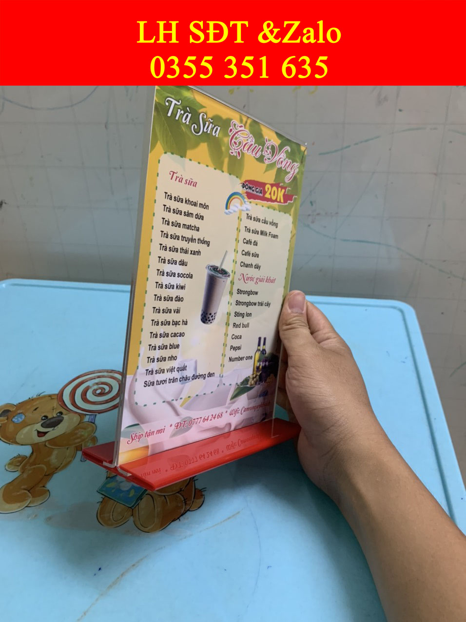 Menu mica A5 kích thước 15x21cm, Menu đế lùa