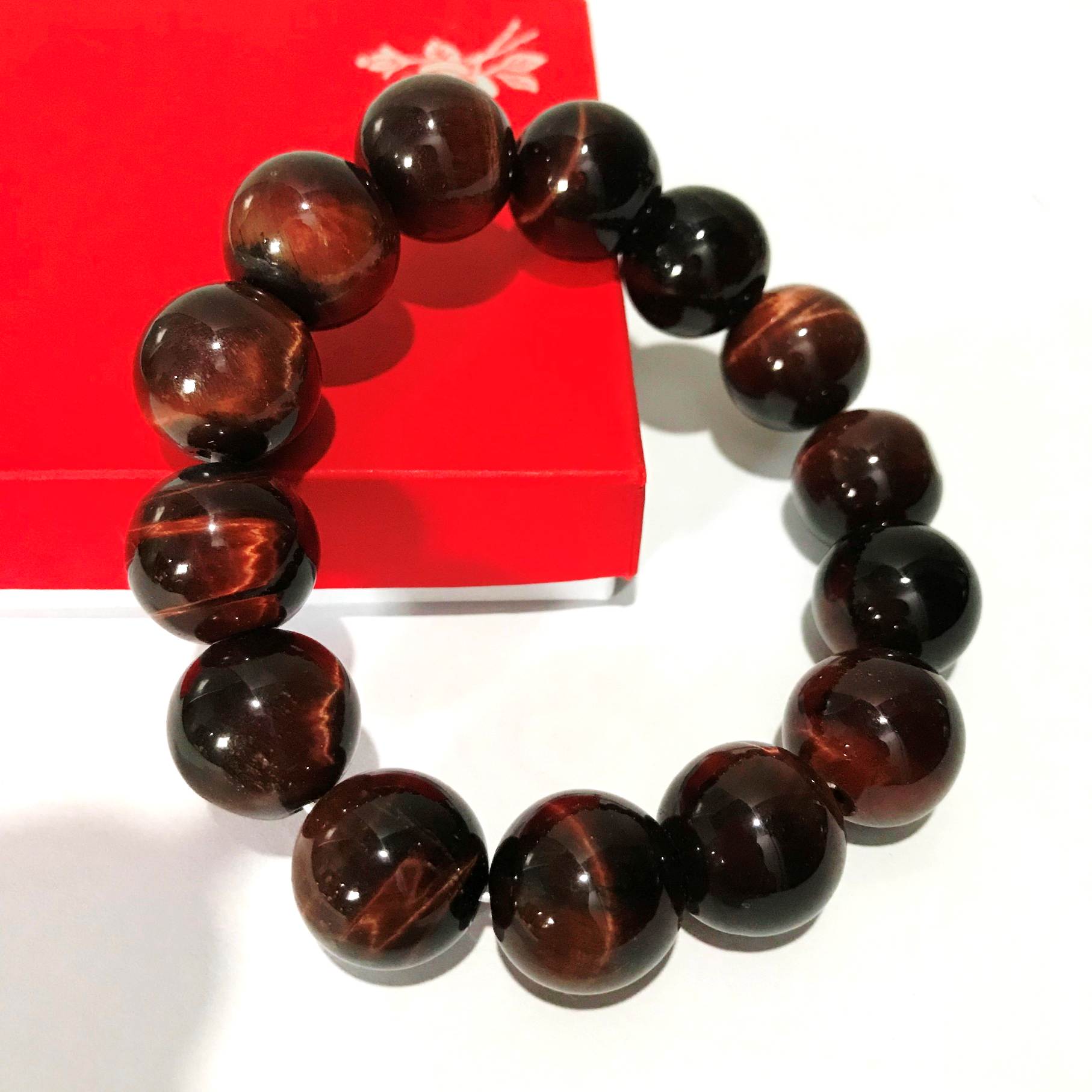 Vòng tay đá Mắt hổ Đỏ thiên nhiên size hạt 16mm
