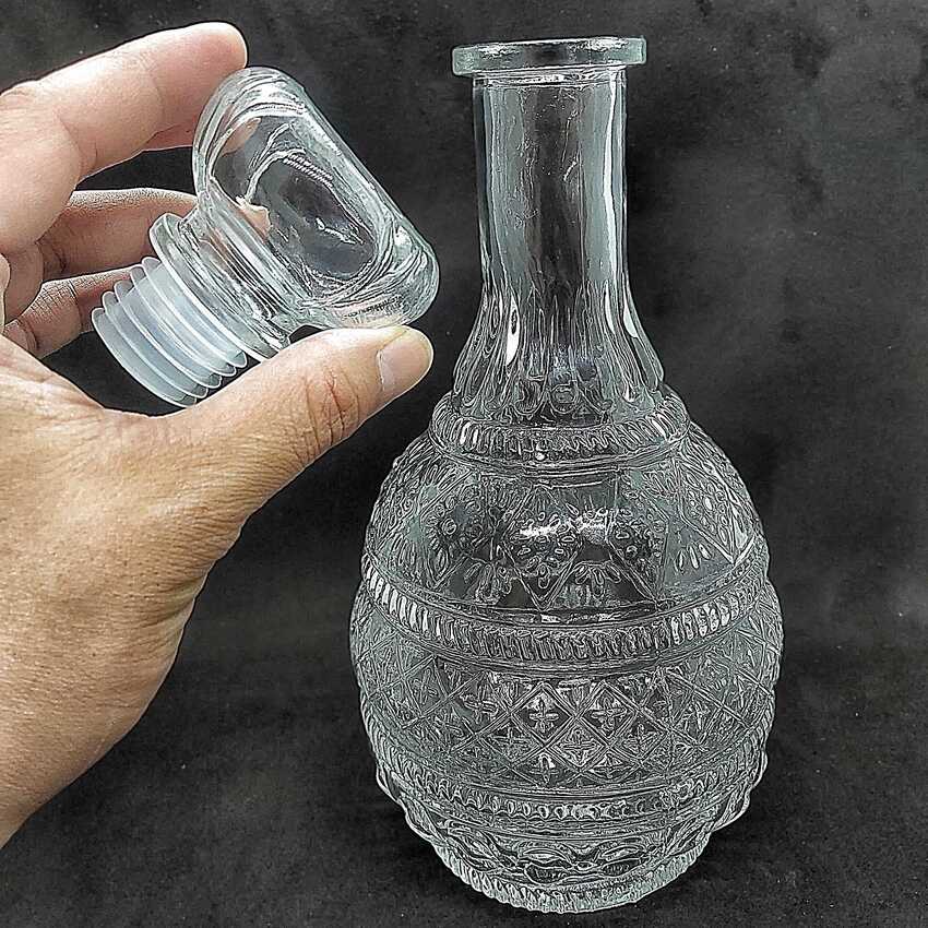 Bình Đựng Ruou thủy tinh 1000ml mẫu giọt nước hoa văn tháp phật nổi – Vỏ Chai Rượu Đẹp - Chai Đựng Rượu 1 Lít (A8)