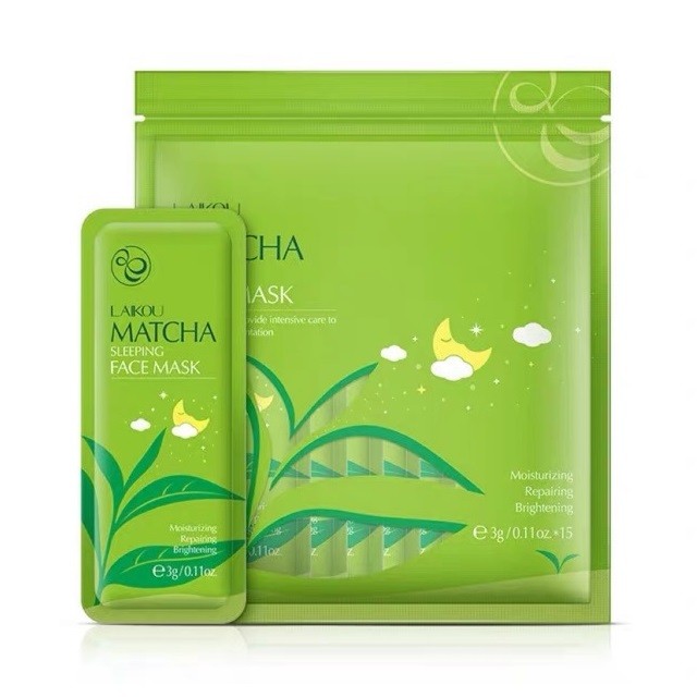 Bịch 15 gói mặt nạ ngủ trị mụn laikou matcha trà xanh - laikou15