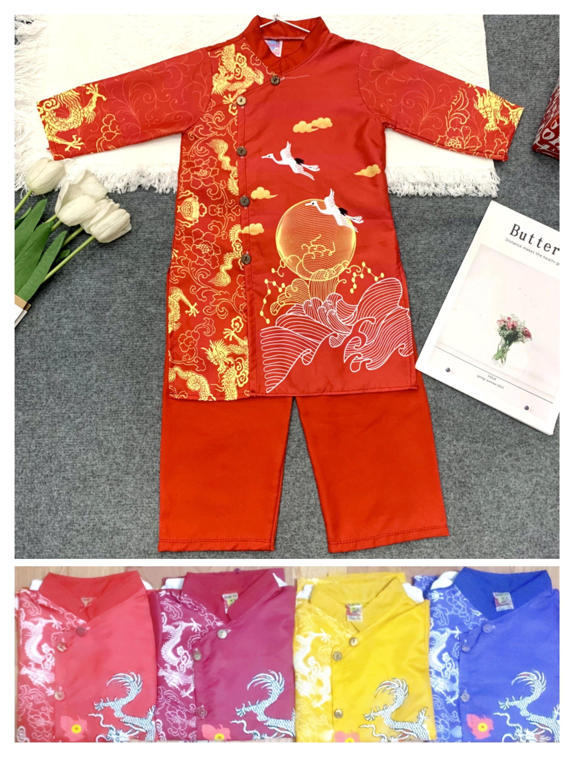 Bộ áo dài lụa bé trai
